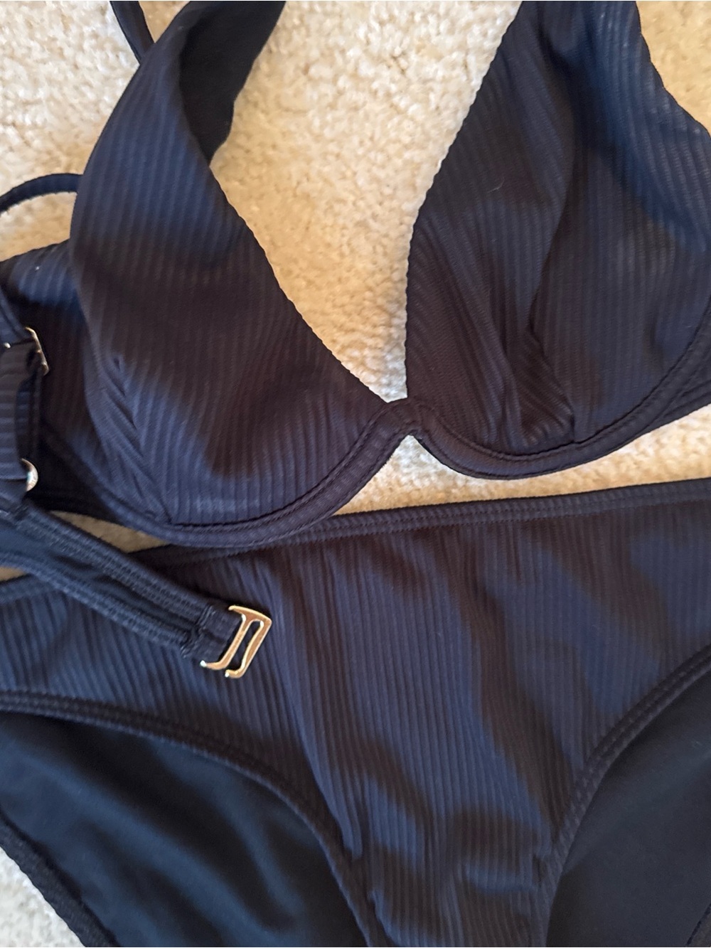 Hollister Black Ribbed Underwire Bikini Set